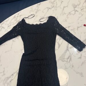 Diane Von Furstenberg Black Lace Long Sleeve Dress